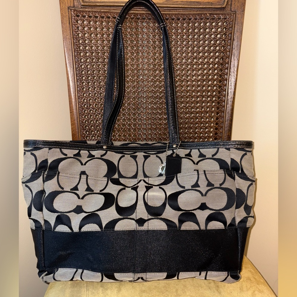 Coach Black and Gray Monogram Diaper Bag